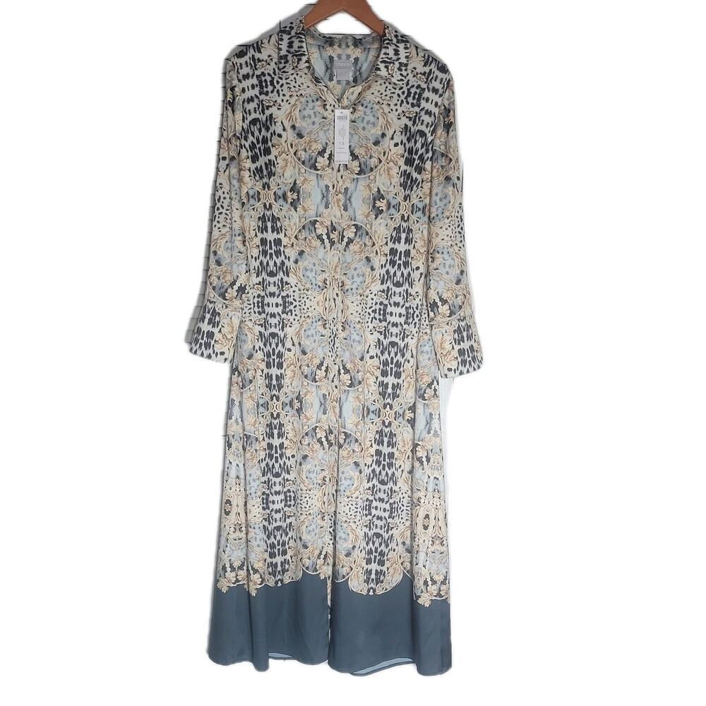 NWT Womens Chicos US SZ 10 Maxi Dress Button Up Animal Art Print MSRP $149